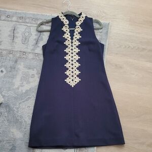 Lilly Pulitzer Navy Gold Callista Shift Dress SzS